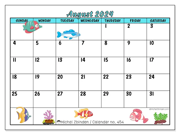 Printable calendar no. 454, August 2024