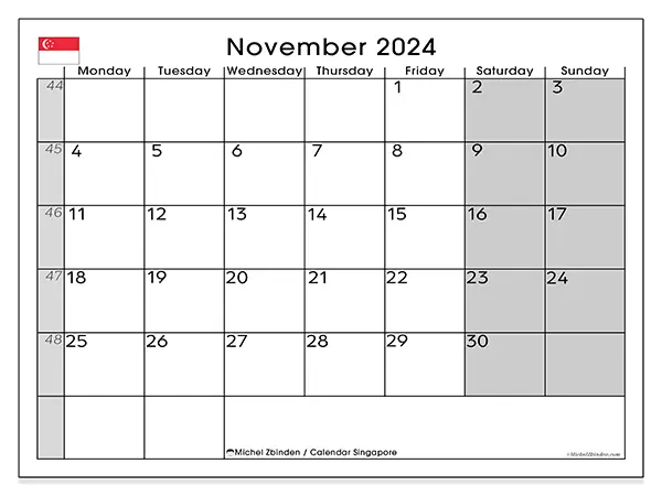 Free printable calendar Singapore for November 2024. Week: Monday to Sunday.