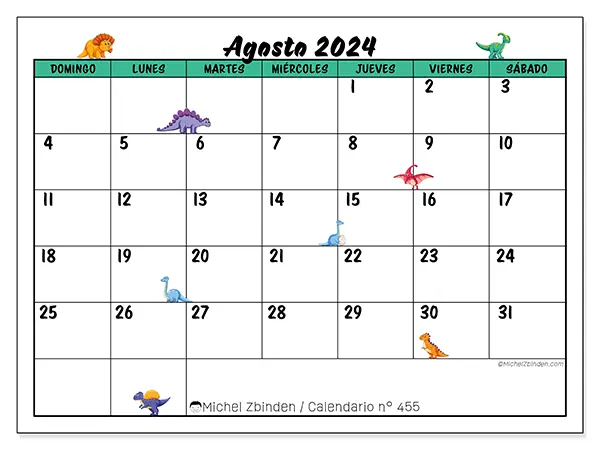 Calendario para imprimir n° 455, agosto de 2024