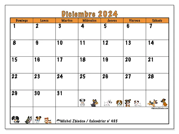 Calendario para imprimir n° 485, diciembre de 2024
