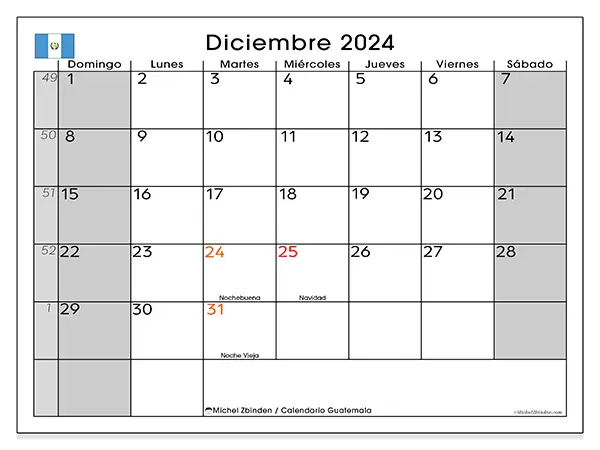 Calendario Guatemala para imprimir gratis de diciembre de 2024. Semana: De domingo a sábado.