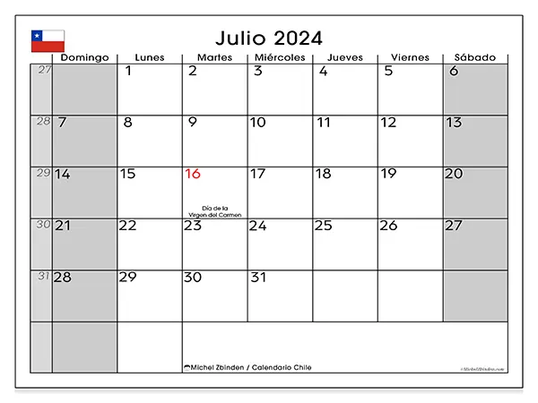 Calendario Chile para imprimir gratis de julio de 2024. Semana: De domingo a sábado.
