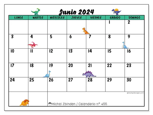 Calendario n.° 455 para imprimir para junio 2024.