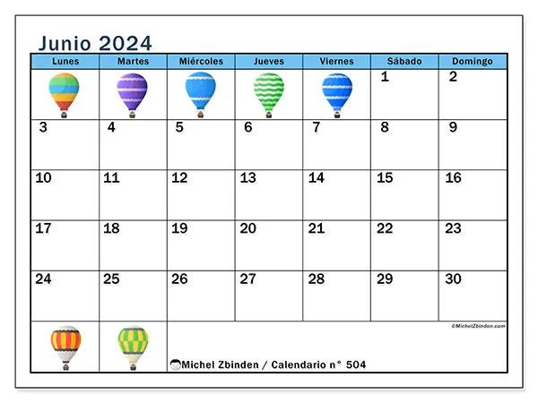 Calendario n.° 504 para imprimir para junio 2024.