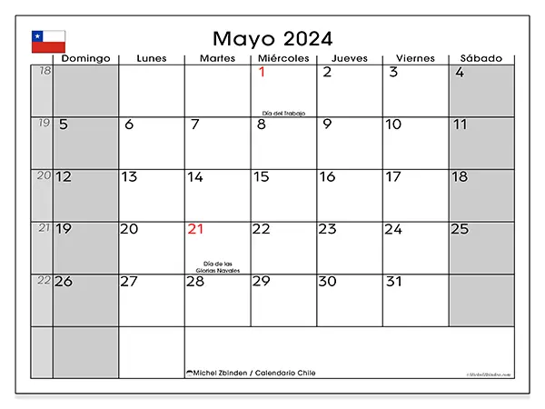 Calendario Chile para imprimir gratis de mayo de 2024. Semana: De domingo a sábado.