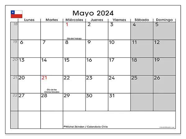 Calendario Chile para imprimir gratis de mayo de 2024. Semana: De lunes a domingo.