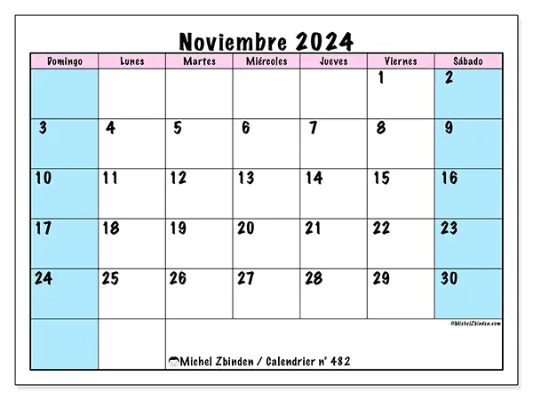 Calendario para imprimir n° 482, noviembre de 2024