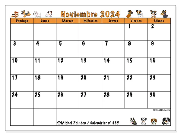 Calendario para imprimir n° 485, noviembre de 2024