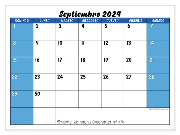 Calendario para imprimir n° 451, septiembre de 2024
