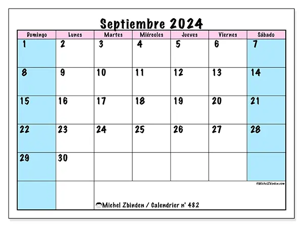 Calendario n.° 482 para imprimir gratis, septiembre 2025. Semana:  De domingo a sábado
