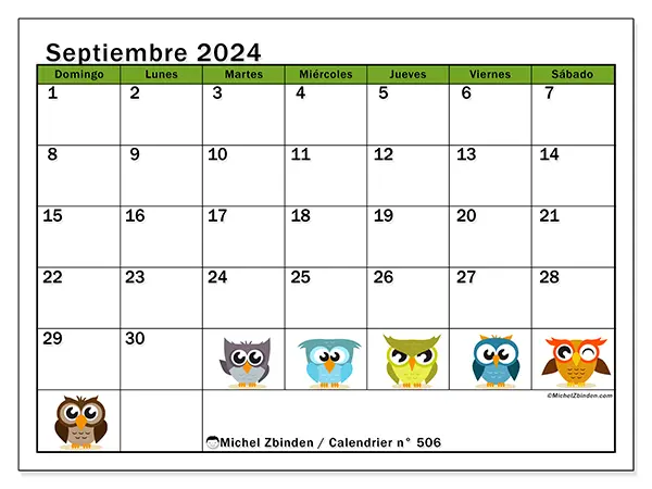 Calendario para imprimir n° 506, septiembre de 2024