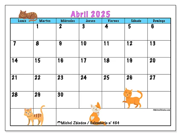 Calendario para imprimir n° 484, abril de 2025