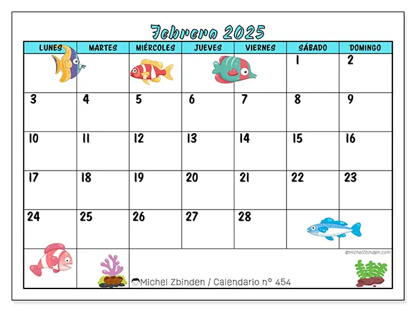 Calendario para imprimir n° 454, febrero de 2025