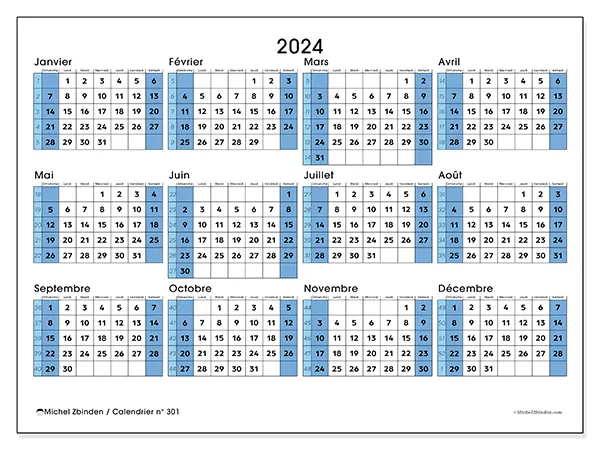 Calendrier n° 301 à imprimer pour 2024