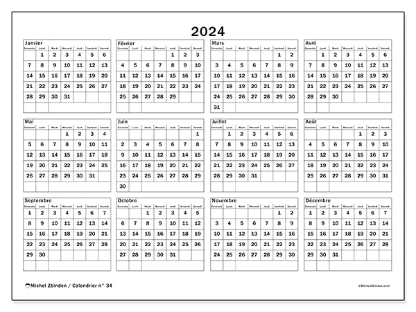 Calendrier n° 34 à imprimer pour 2024