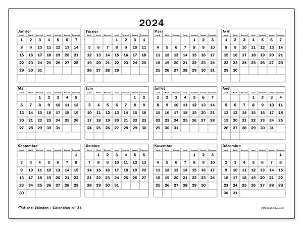 Calendrier n° 34 à imprimer pour 2024
