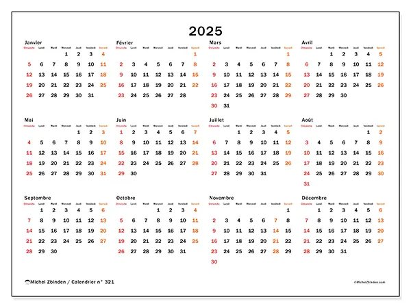 Calendrier n° 32 à imprimer pour 2025