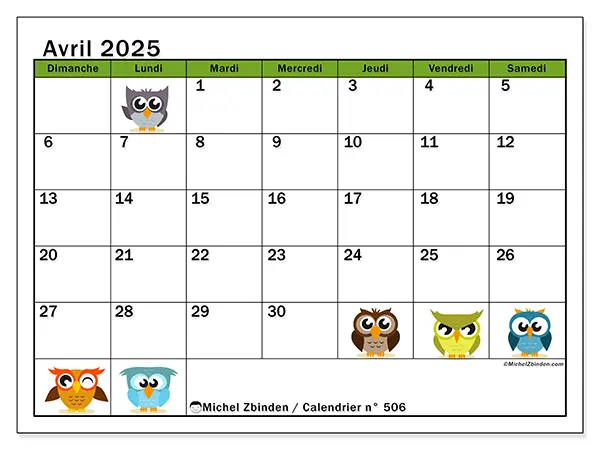 Calendrier avril 2025 506DS