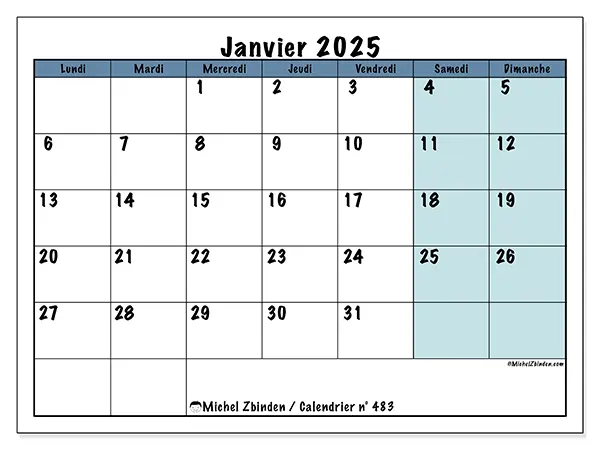 Calendrier janvier 2025 483LD