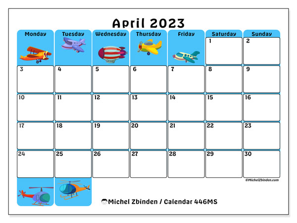 April 2023 printable calendar “772MS” - Michel Zbinden UK