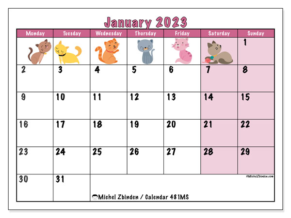 January 2023 printable calendar “442MS” - Michel Zbinden UK