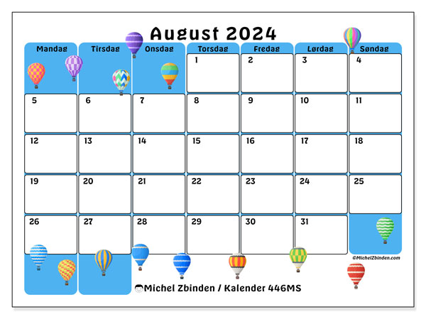 Kalender august 2024, 446SL. Gratis kalender til print.