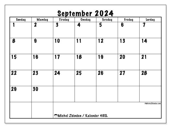 Kalender september 2024, 48SL. Gratis program til print.