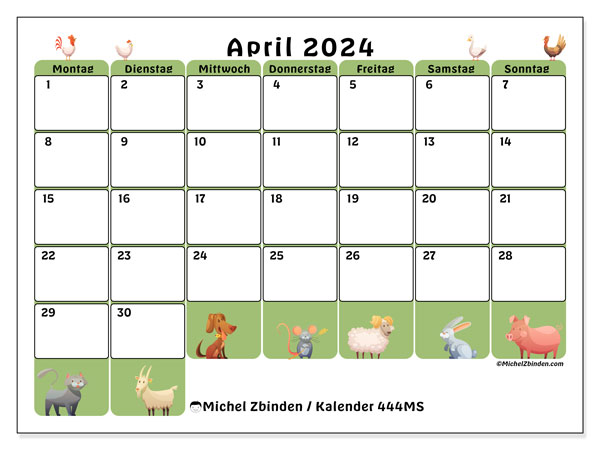 Kalender zum Ausdrucken, April 2024, 444MS