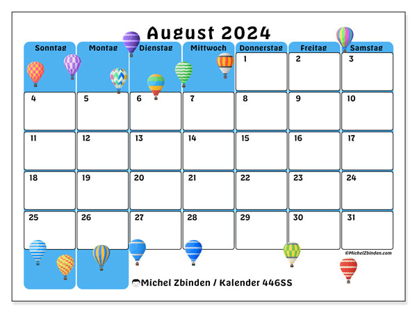 Kalender August 2024 “446”. Programm zum Ausdrucken kostenlos.. Sonntag bis Samstag