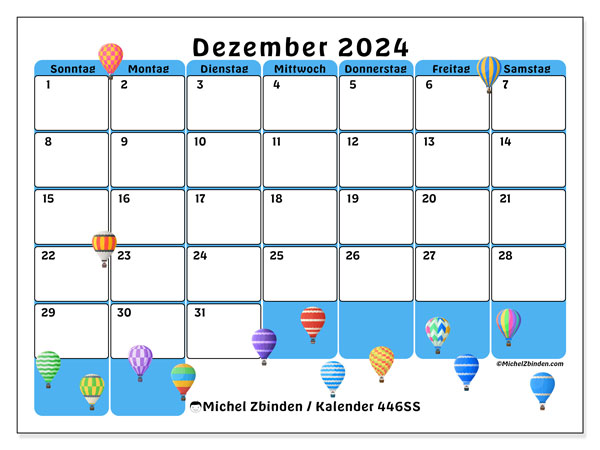 Kalender Dezember 2024 “446”. Programm zum Ausdrucken kostenlos.. Sonntag bis Samstag