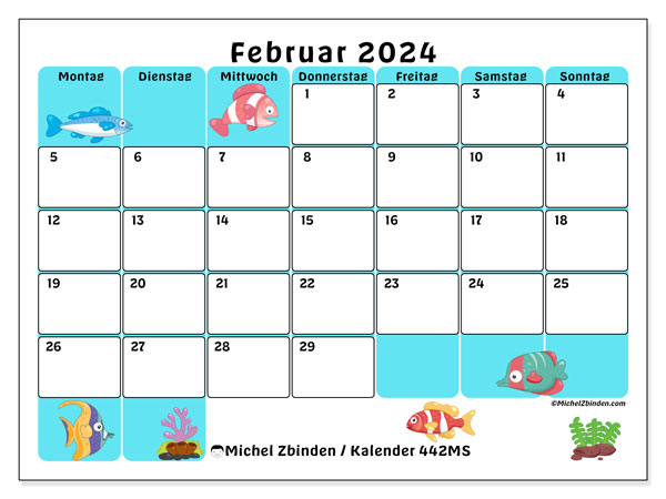 Kalender zum Ausdrucken, Februar 2024, 442MS