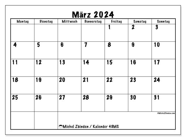Kalender zum Ausdrucken, März 2024, 48MS