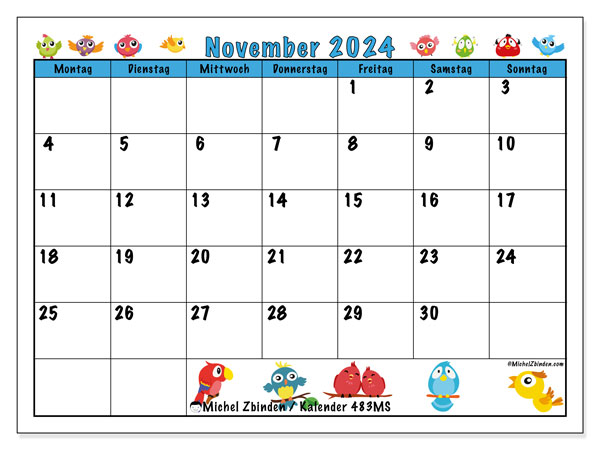 Kalender November 2024 “483”. Programm zum Ausdrucken kostenlos.. Montag bis Sonntag