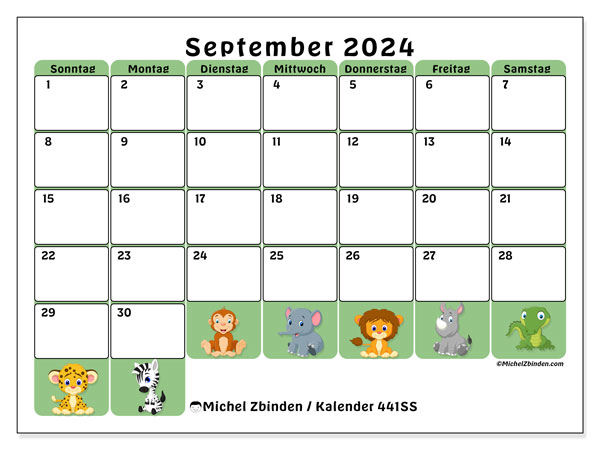 Kalender September 2024 “441”. Programm zum Ausdrucken kostenlos.. Sonntag bis Samstag