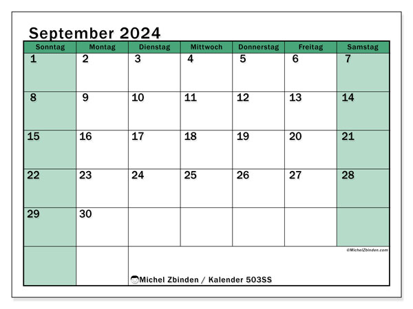 Kalender September 2024 “503”. Kalender zum Ausdrucken kostenlos.. Sonntag bis Samstag