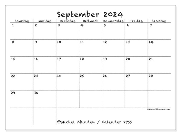 Kalender September 2024 “77”. Programm zum Ausdrucken kostenlos.. Sonntag bis Samstag