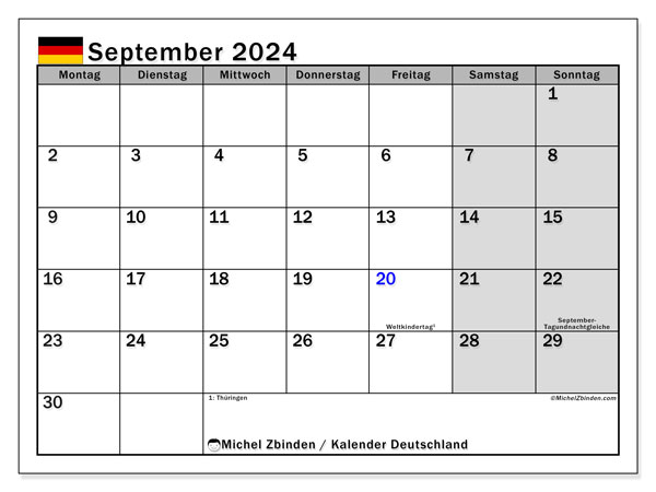 Calendario settembre 2024, Germania (DE). Calendario da stampare gratuito.