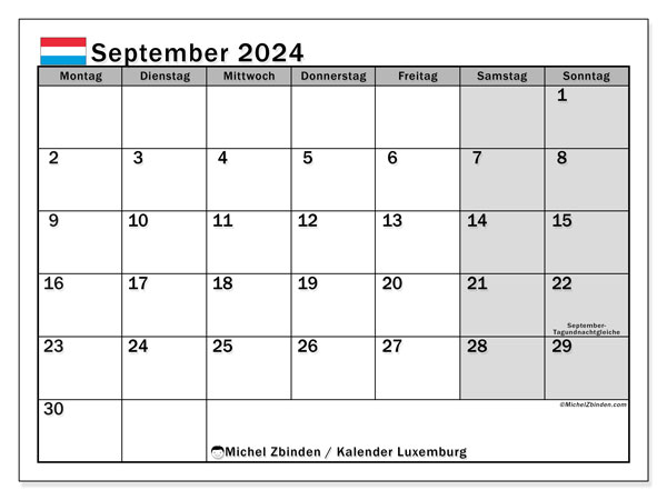 Kalender September 2024 “Luxemburg”. Plan zum Ausdrucken kostenlos.. Montag bis Sonntag