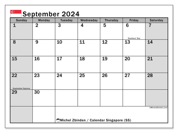 Kalender september 2024, Singapore (EN). Gratis program til print.