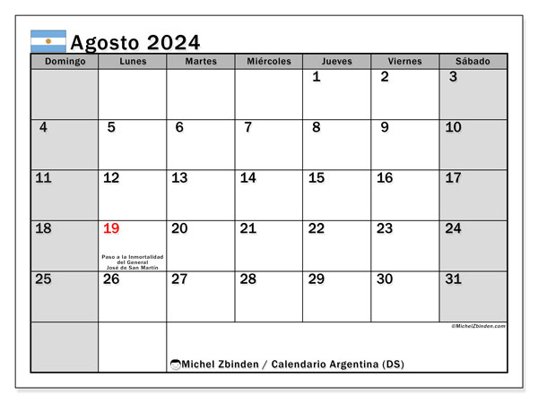 Kalendarz sierpień 2024, Argentyna (ES). Darmowy program do druku.