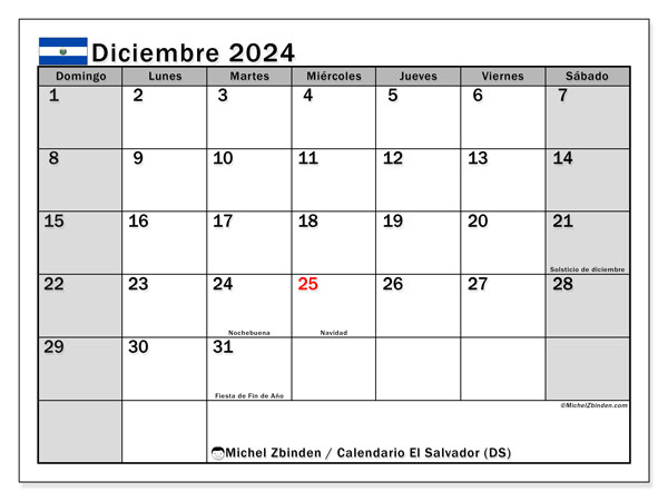 Kalendarz grudzień 2024, Salwador (ES). Darmowy program do druku.