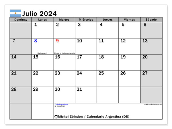 Kalender juli 2024, Argentina (ES). Gratis karta som kan skrivas ut.