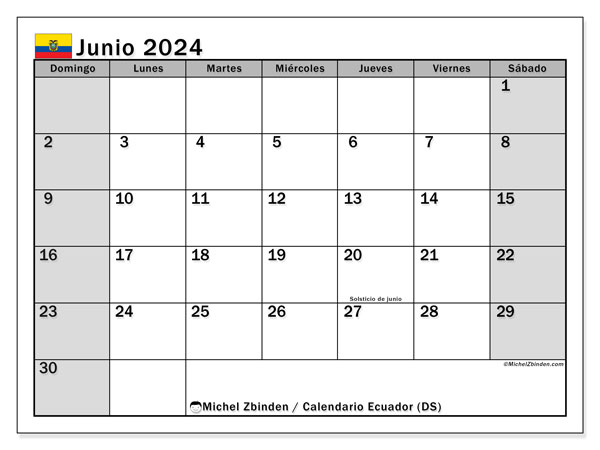 Kalendarz czerwiec 2024, Ekwador (ES). Darmowy dziennik do druku.