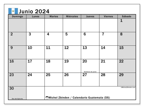 Kalender juni 2024, Guatemala (ES). Gratis printbaar schema.