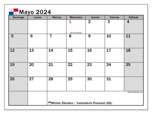 Kalendarz maj 2024, Panama (ES). Darmowy dziennik do druku.