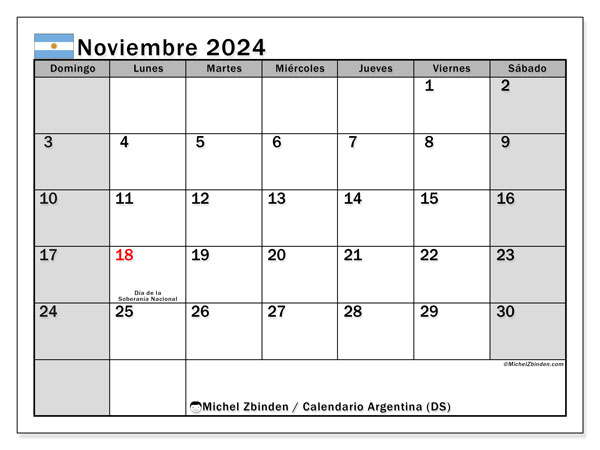 Calendario novembre 2024, Argentina (ES). Calendario da stampare gratuito.