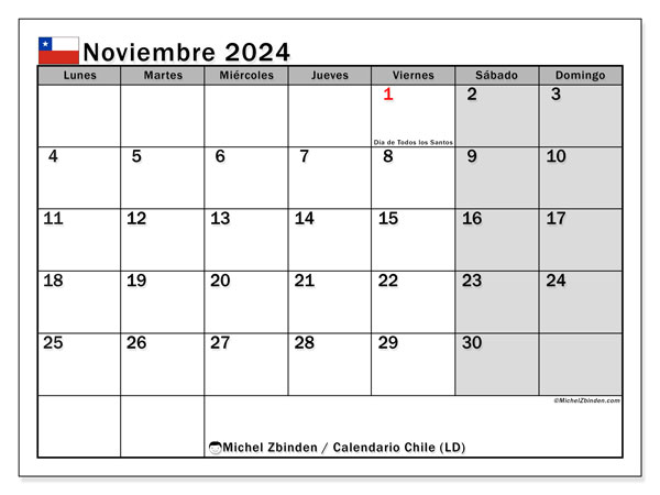 Kalenteri marraskuu 2024, Chile (ES). Ilmainen tulostettava aikataulu.