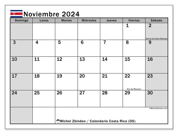 Kalenteri marraskuu 2024, Costa Rica (ES). Ilmainen tulostettava aikataulu.