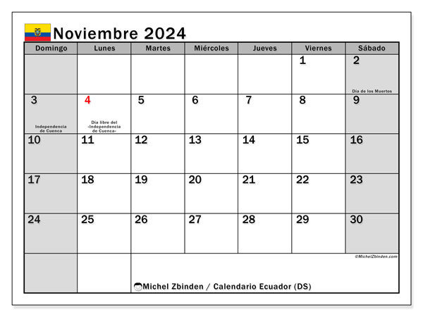 Kalender November 2024, Ecuador (ES). Programm zum Ausdrucken kostenlos.