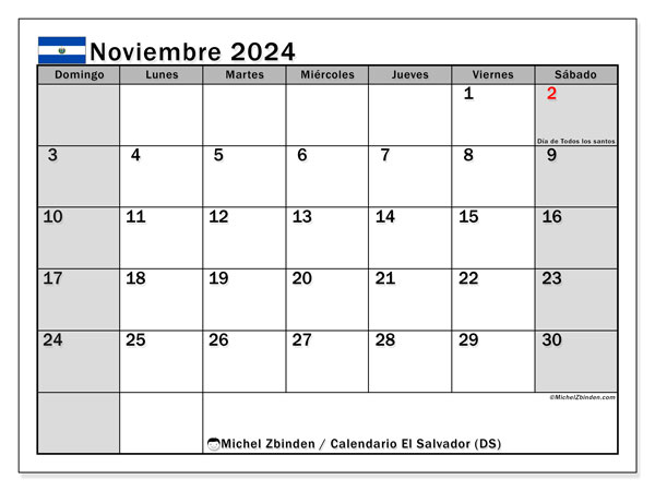 Kalender November 2024, El Salvador (ES). Programm zum Ausdrucken kostenlos.